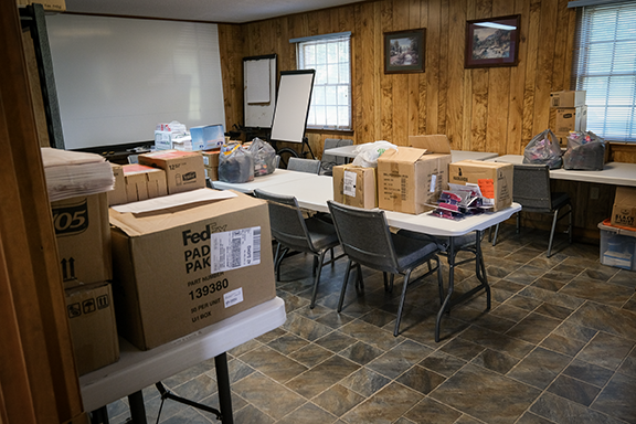 Awaiting school supplies ready for loading